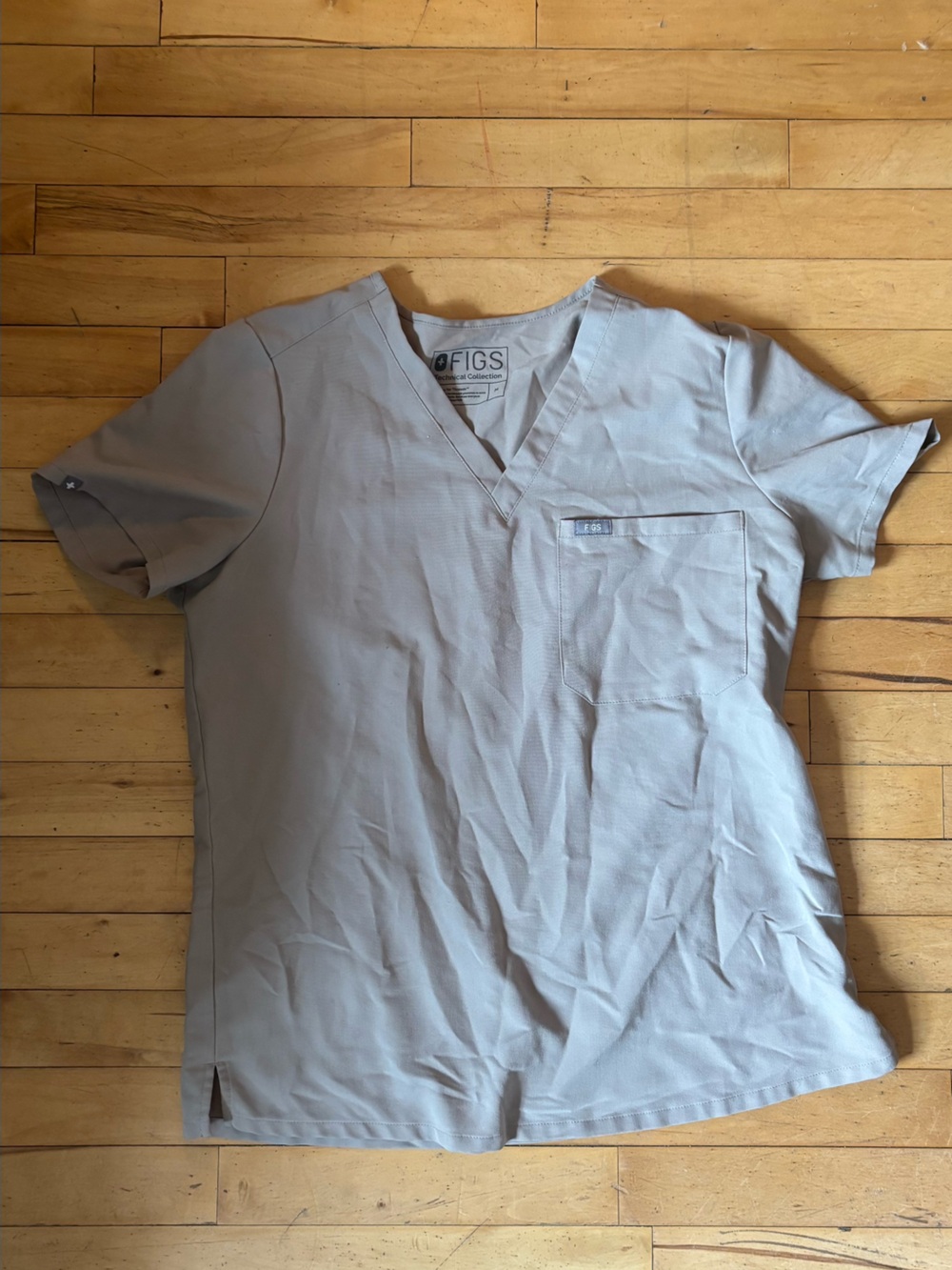 Figs Women's Flat Front Scrub Top in Light tan